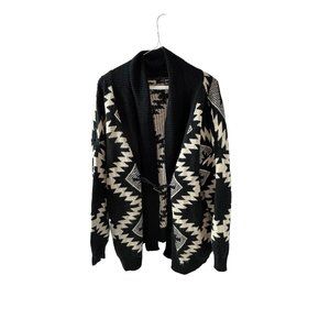 I Joah Women's Black/White Southwestern Patterned Hooded Cardigan Size S/M